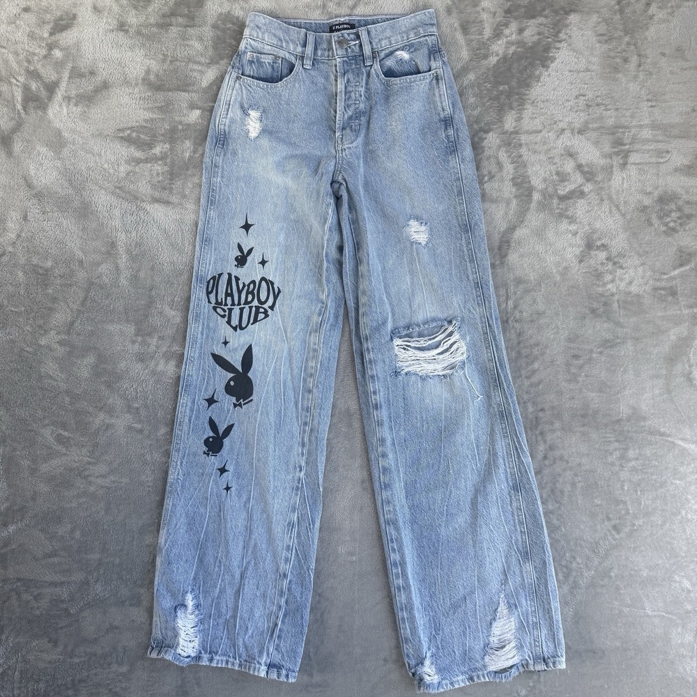 Playboy x PacSun Baggy Jeans Size 23‎ Eco Super Distressed High Waisted